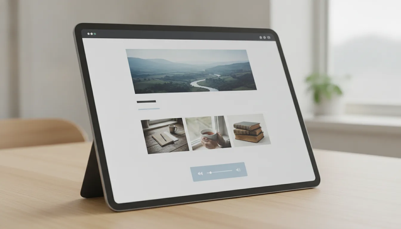 A clean, on-brand mockup of a finished blog article with three images and an audio player.
